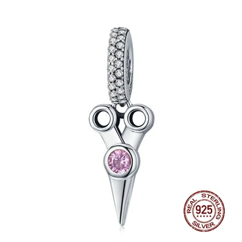 

MOWIMO 925 Sterling Silver Tools Scissor Charms Pink CZ Beads Fit Original Silver Bracelets Pendant Jewelry Accessories BKC656