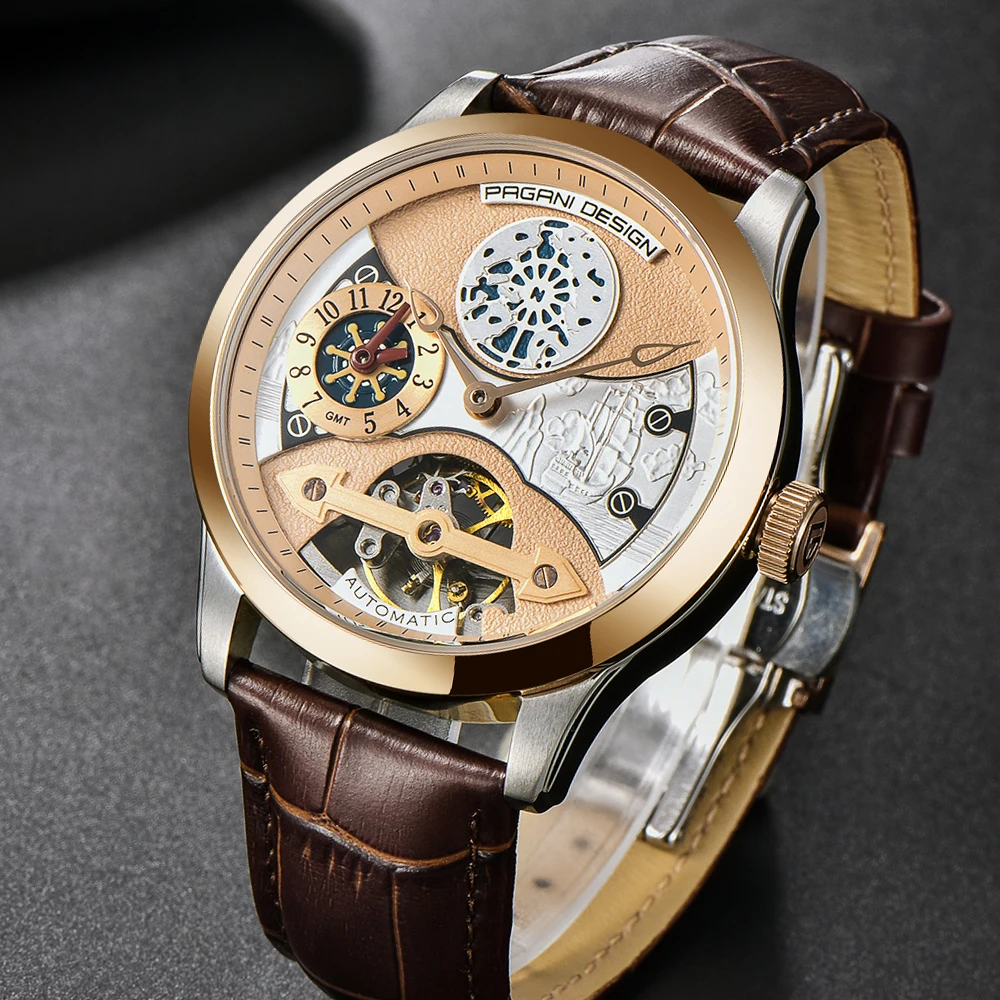 Rel gio de pulso mec nico autom tico dos homens pagani design superior 