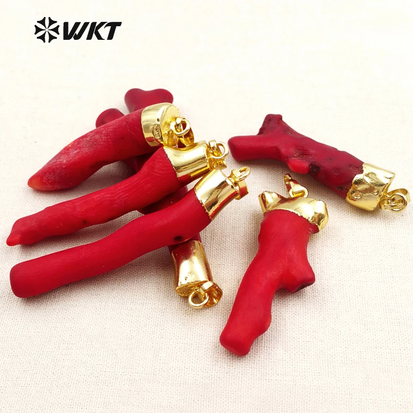 WT-P245 WKT Wholesale natural red coral tree pendants Attractive coral tree with gold color 2
