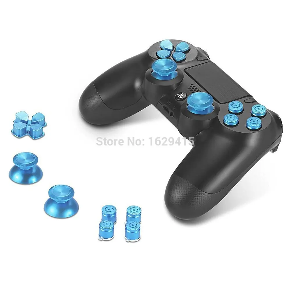 

For Sony PlayStation 4 PS4 DS4 Controller Blue Aluminium Analog Thumb Sticks + 9 mm Bullet Buttons Set Metal Dpad Mushroom