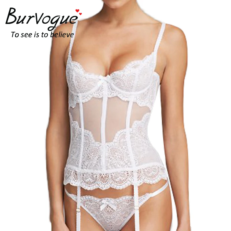 Женский корсет Burvogue кружевной большого размера с прозрачной сеткой для