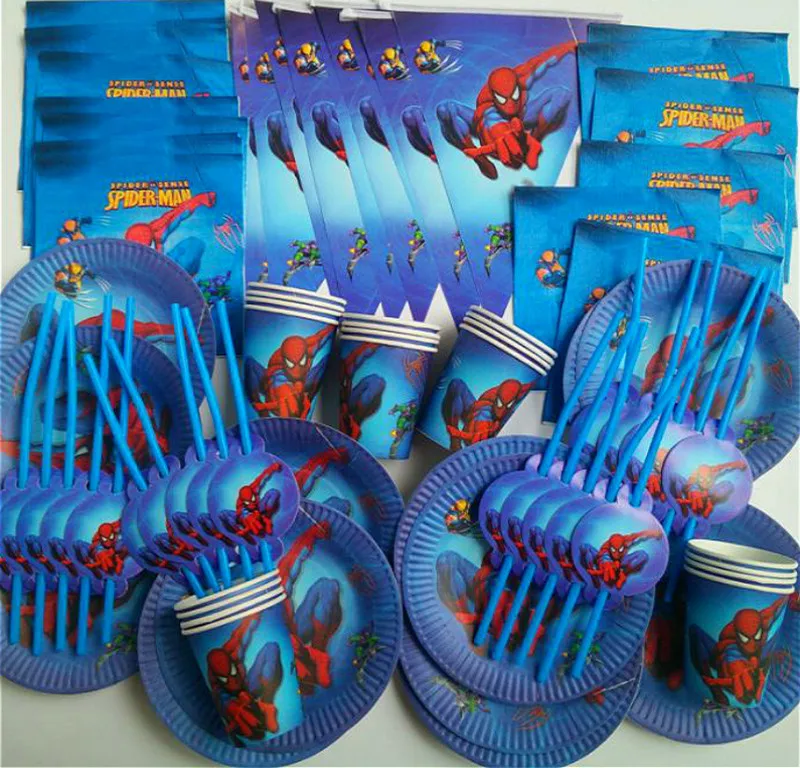 

90pcs Super Hero Spiderman Disposable Tableware set Cups Paper plate Napkin Straws For 20 Kids Girl Birthday Party supplies