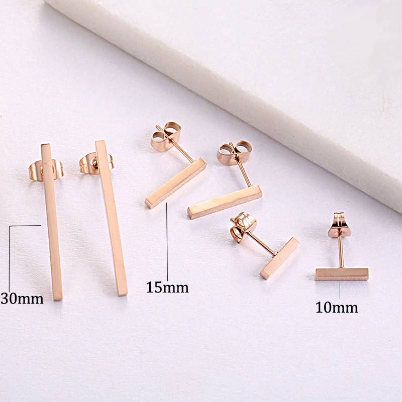 ZMZY New Simple Bar Earrings for Women Rose Gold Color Stainless Steel Geometric Square Stud Earring Jewelry Wholesale Gifts - Image 2