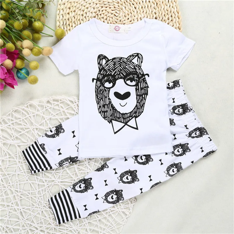 

Baby Boy Clothes Sets 2019 Spring Summer New Bear Cartoon Print Infant Short-Sleeve Kid Suit For 6-24M