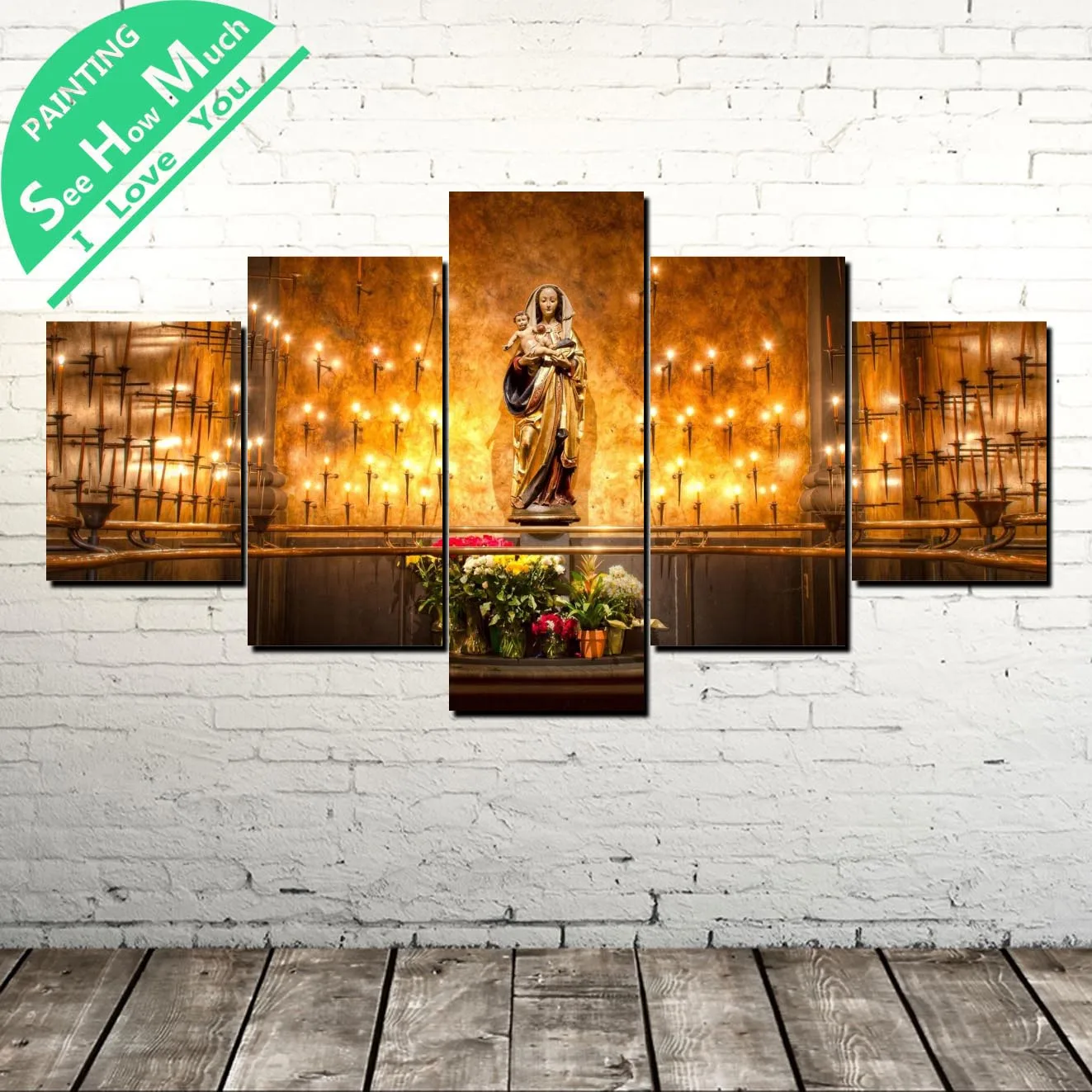 5 Piece Catholic Virgin Mary Canvas Painting Wall Art Pictures Prints
