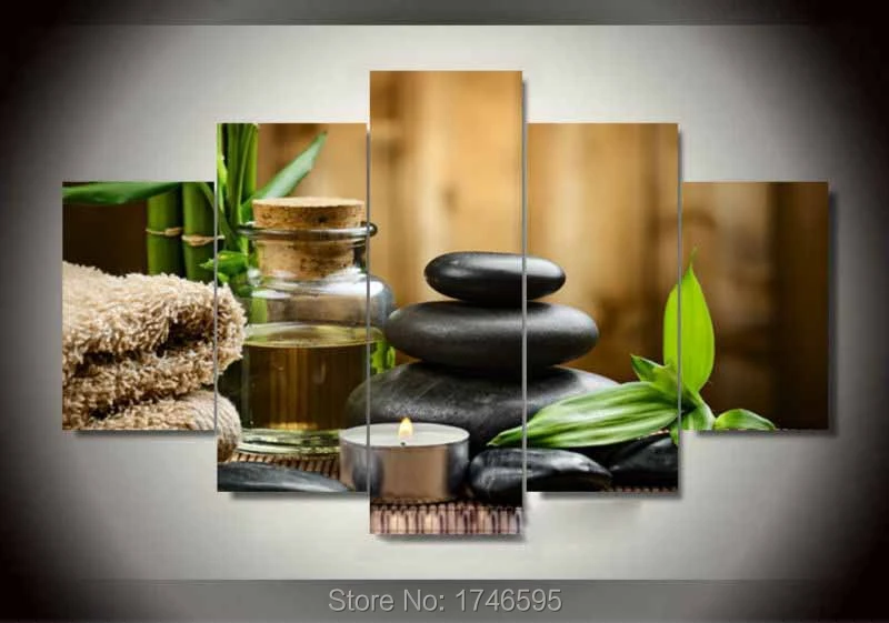 Decoracion Moderna Para El Hogar Vela De Bambu De Piedra De Spa Cuadro Impreso Al Oleo Sobre Lienzo Arte De Pared 5 Uds Pt0462 Oil Painting Paintings On Canvasoil Painting On Canvas Aliexpress