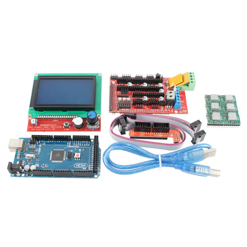  1pcs Mega 2560 R3 + 1pcs RAMPS 1.4 Controller + 5pcs A4988 Stepper Driver Module +1pcs 12864 controller for 3D Printer kit 