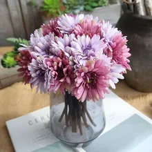 Искусственный цветок герберы, искусственные шелковые цветы, 7 голов/букет для невесты, свадьбы, вечеринки, домашнего декора, аксессуары, садовый цветочный
