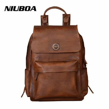 

Genuine Leather Men's Backpack Vintage Male Natural Leather Laptop Computer Bag Waterproof Travel Shoulder Backpack