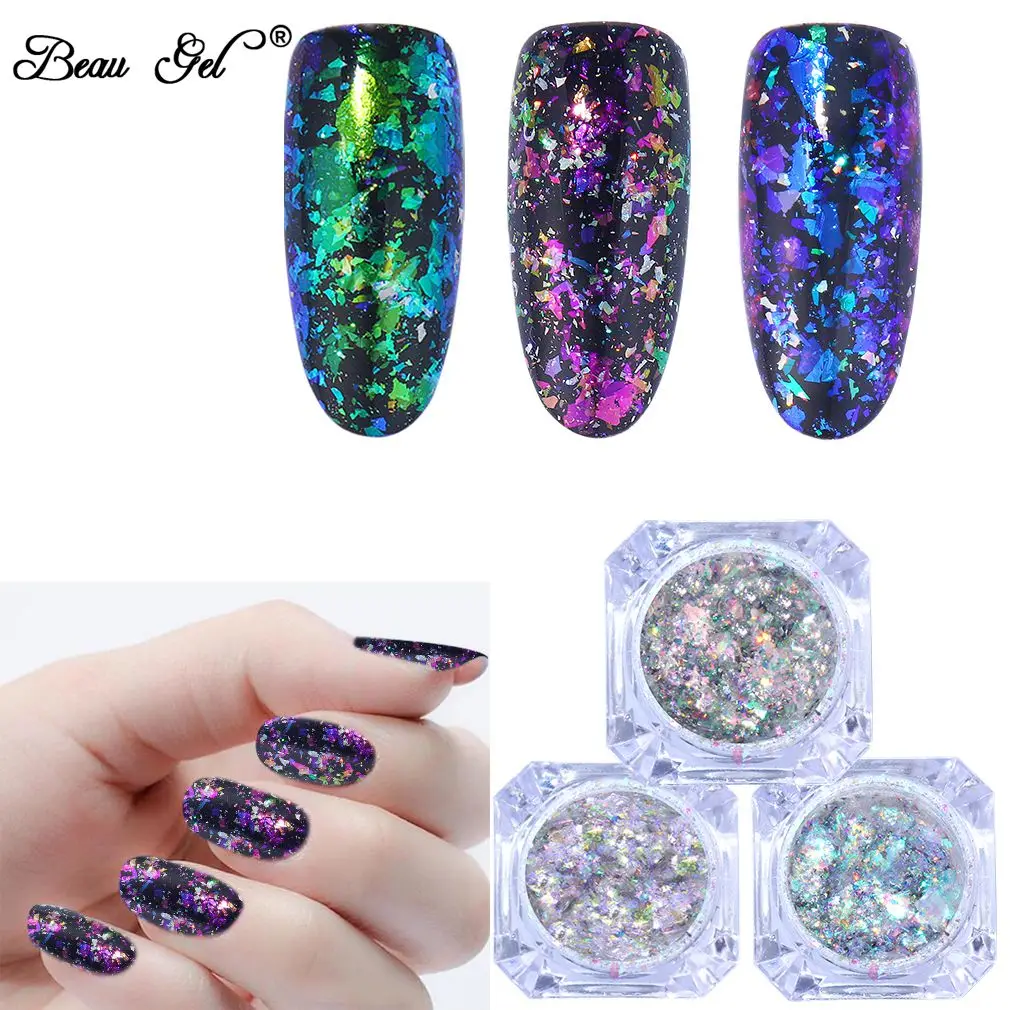 

Beau Gel 10g Nail Flakes Sequins Mirror Chameleon Glitter Powder Nail Art Pigment Powder Paillette Manicure Nail Decoration