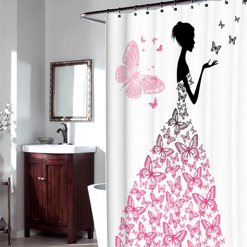 High quality Waterproof Polyester Fabric Bathroom Curtain With Plastic