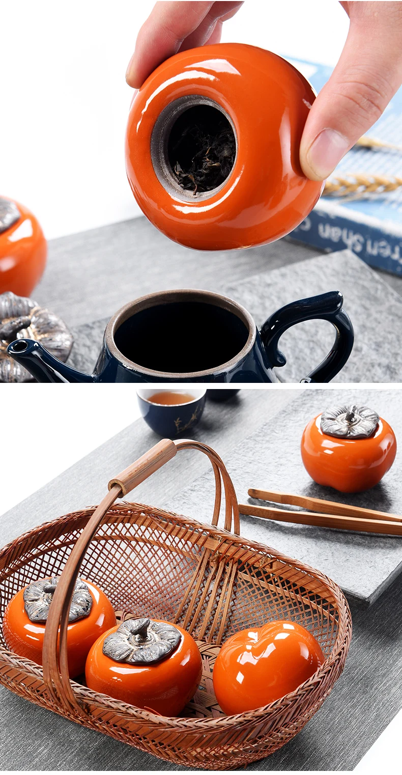 Оранжевый хурма китайский caddy puer чай жестяные контейнеры коробка для хранения чая керамическая банка путешествия чай аксессуары
