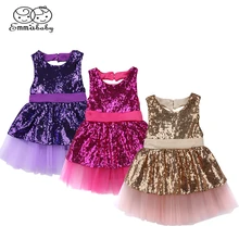 Emmababy/Детское платье принцессы с блестками и бантом вечерние маленьких девочек платье, свадебное платье, торжественные платья