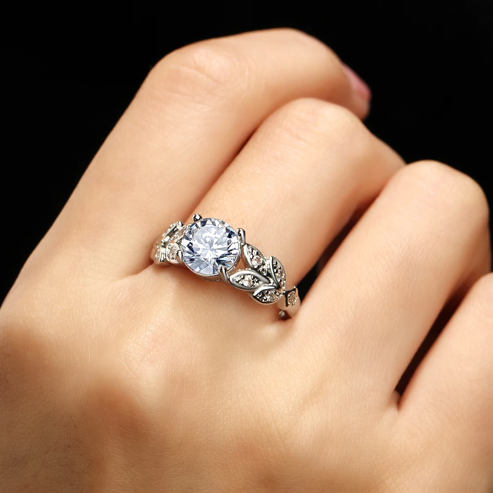 17KM Fashion Leaf Flower Wedding Rings For Women Ladys Gold Silver Color Bijoux Anel Femme Engagement Ring Crystal Jewelry 2018