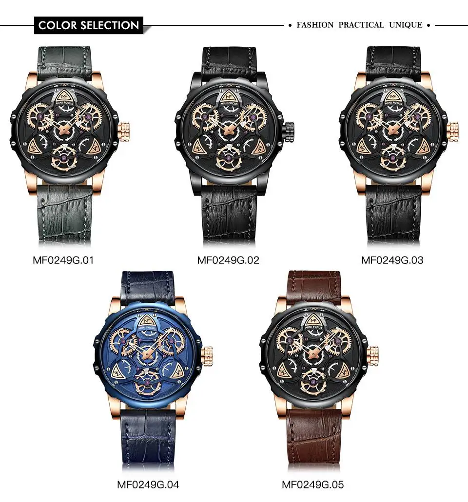 MINIFOCUS мужские часы люксовый Топ бренд милитари, спортивные кварцевые часы мужские 3D Циферблат Водонепроницаемые кожаные часы Relogio Masculino