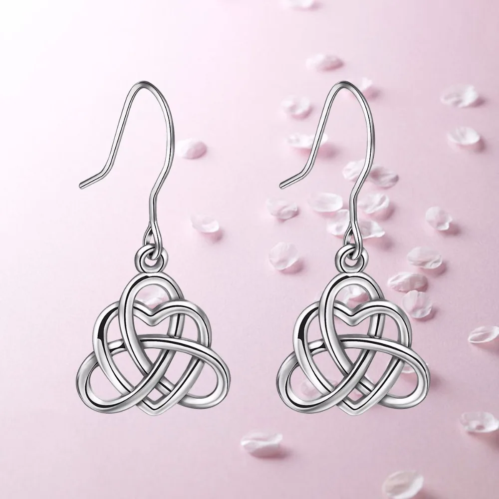 

Angel Caller S925 Silver Celtics Love Knot Drop Earring Good Luck Love Heart Fishhook Earrings Jewelry For Women Mother Gift