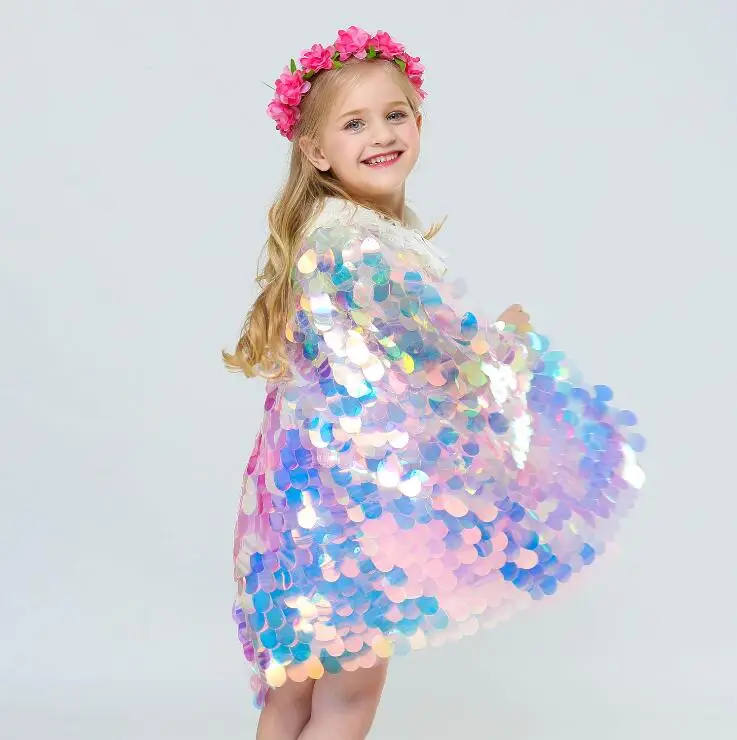 Halloween The Little Mermaid Tail Costume Child Colorful Sequined Cloak ...