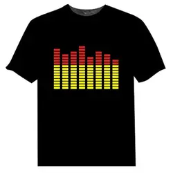 Звуковая активированная светодиодный Футболка модная вспышка музыка активированная светодиодный Мужская для рок-вечерние DJ футболка