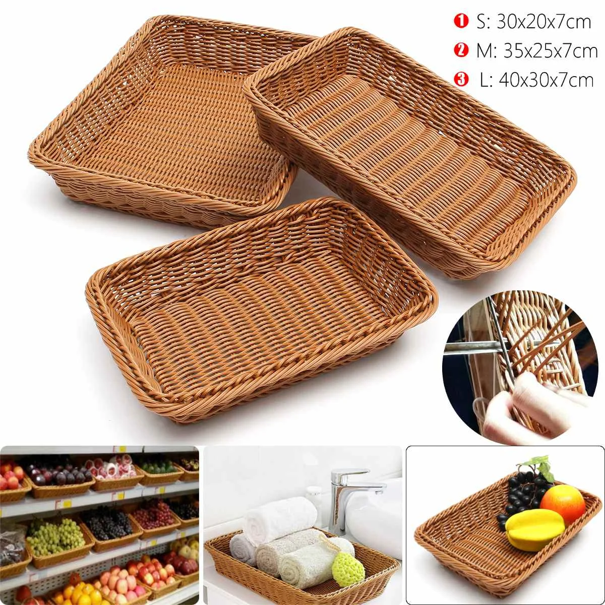 

3 sizes Handmade Woven Storage Basket Bread Fruit Food Container Rattan Case Holder Seagrass Wicker Basket