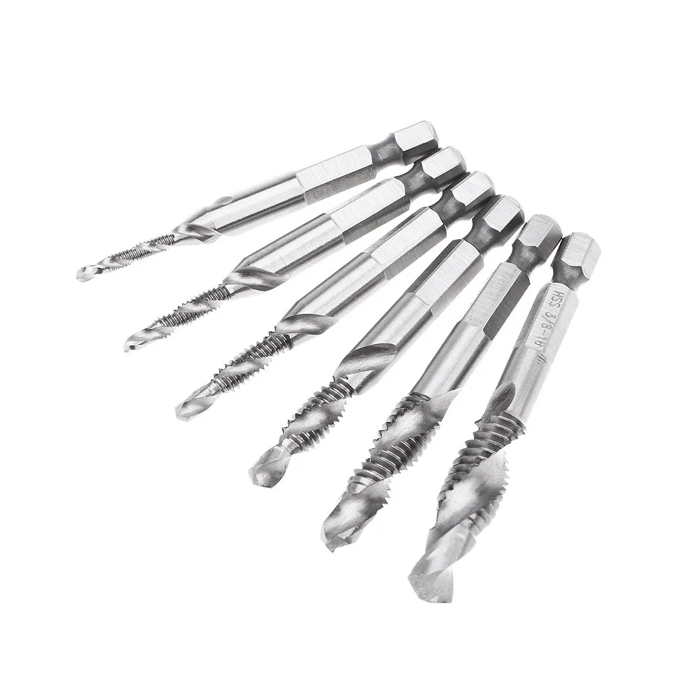 High Quality 6pcs Durable HSS Inch Hex Shank Combination Drill Bits Tap