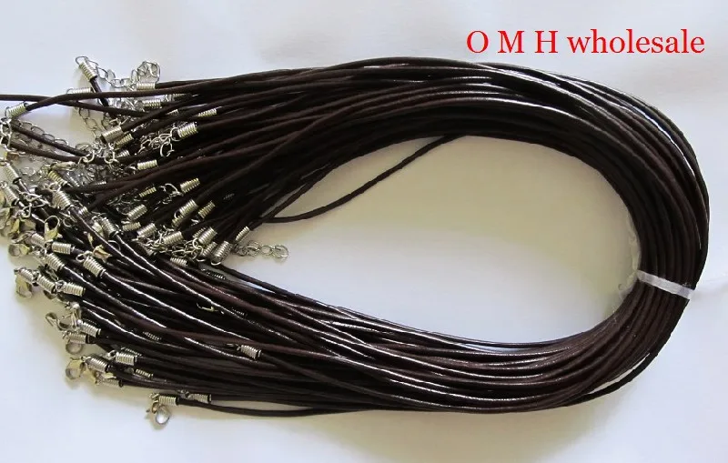 OMH wholesale! 50pcs 2mm real leather black necklace cord with lobs 46cm OMH179 Jewelry Findings
