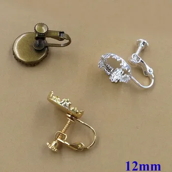 

Blank Earrings Bases with 12mm Round Crown Bezel Clip On Screw Earring Findings Settings for Non Pierced Ears Mixed Colors