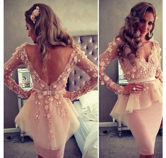 

2019 Custom Size Celebrity Dress Long sleeve V-neck Myriam fares friend Tube Knee Length Evening Prom Gowns