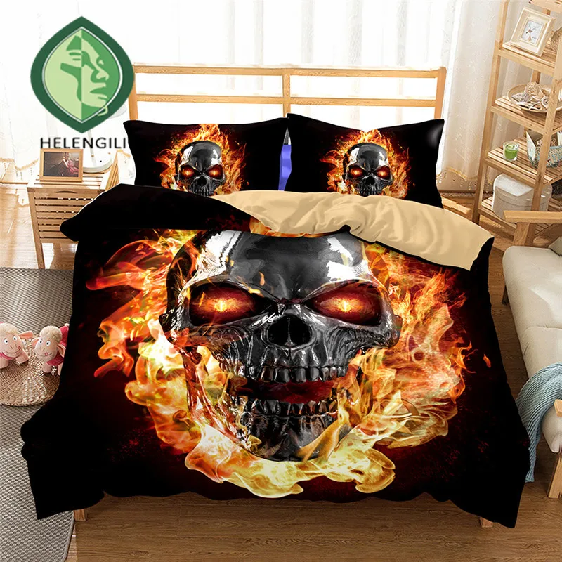 

HELENGILI 3D Bedding Set skull Print Duvet cover set lifelike bedclothes with pillowcase bed set home Textiles #2-07