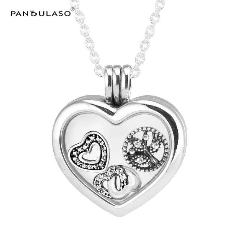 

Floating Heart Locket Silver Necklace with Love & Family Petites 925 Sterling Silver Jewelry Charm Women Necklaces & Pendants