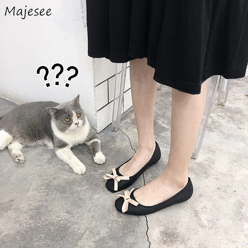Flats Women Simple Sweet Bow Korean Style Non slip Lightweight Shoes