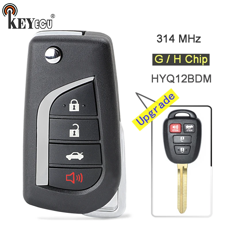 KEYECU 314 МГц чип H / G HYQ12BDM Модернизированный складной дистанционный ключ с 4 кнопками