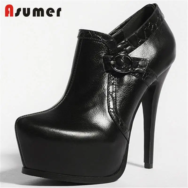 

ASUMER NEW 2018 fashion genuine leather pumps women pointed toe thin high heels zipper spring autumn shoes party shoes