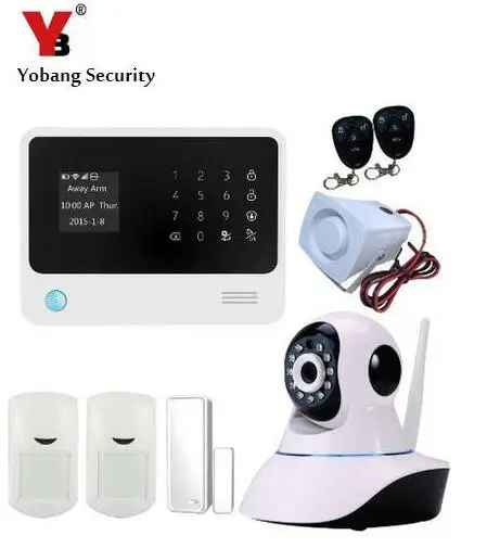 

YoBang Security Android IOS APP Controls IP Camera Detector PIR Motion Sensor Home Alarm GSM Wireless Network Touch Keyboard.