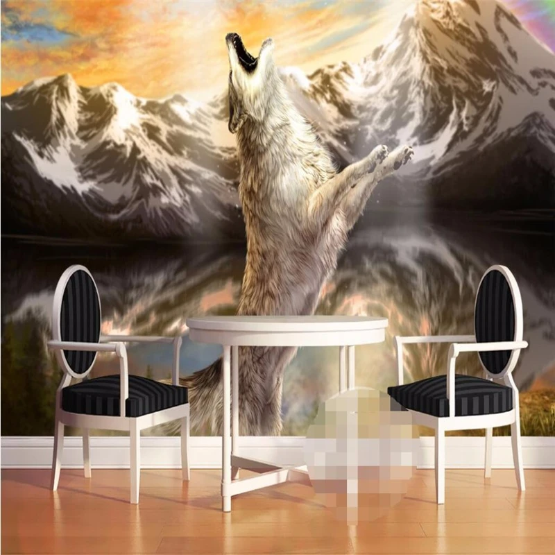 

wall decor paper 3D Angry wolf ang day roar snow mountain room living room Cafe wall covering murals-3d wall paper home decor