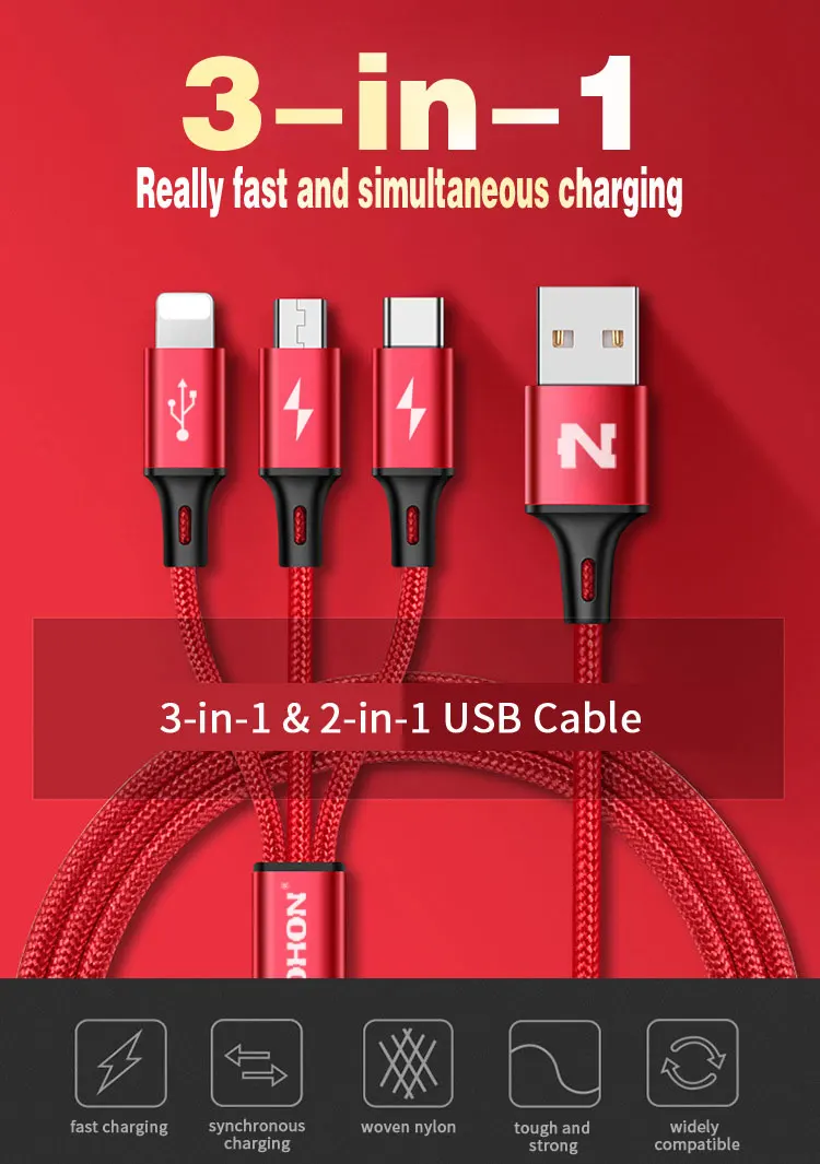 NOHON Micro type C USB кабель type-C 8pin 3 2 в 1 для iPhone 7 6 6S Plus iOS 10 9 8 Android Xiaomi LG кабель быстрое зарядное устройство кабели
