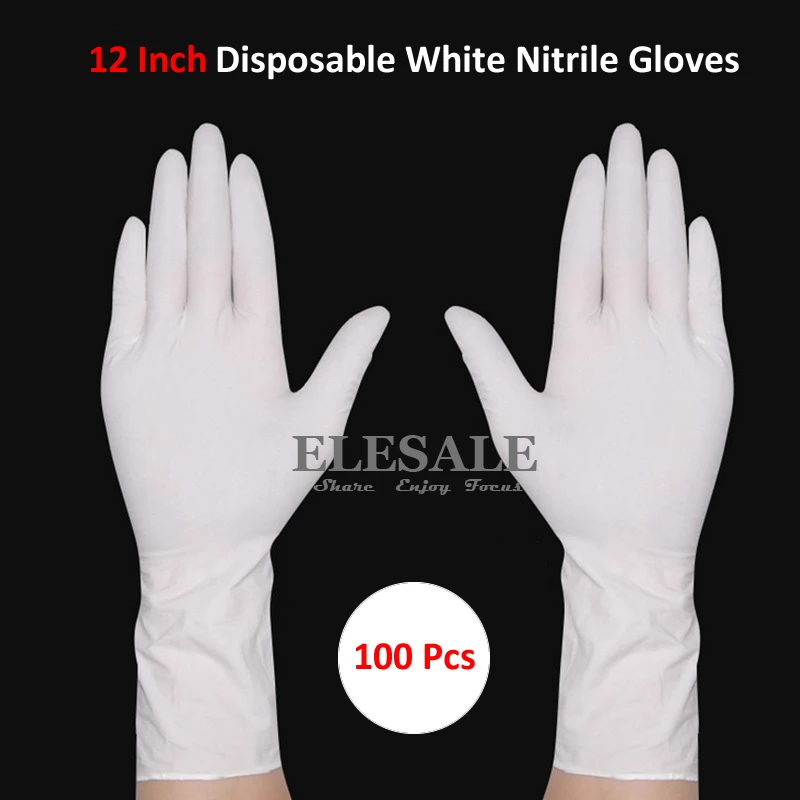 New 100Pcs Disposable White Nitrile Gloves Anti Static Safety Gloves