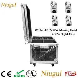 4 шт./лот с кейс белый Цвет 7x12 Вт светодиодный Moving Head Light/RGBW мини DMX светодиодный Wash эффект Этап Свет/DJ освещение диско