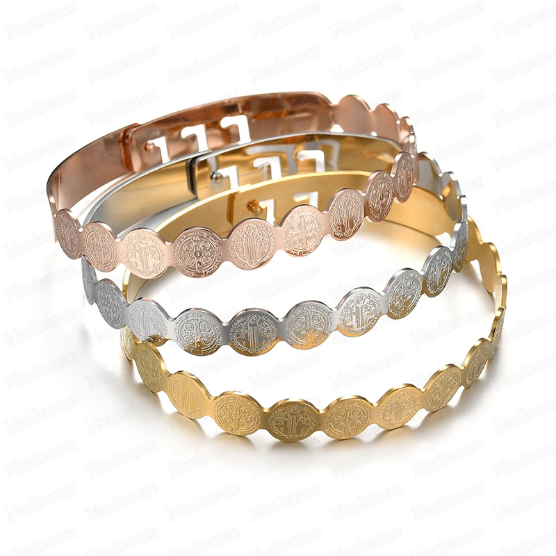 Bangle Bracelet Stainless Steel Bracelet Nextvance Jesus Round Amulet Bangle Stainless Steel Saint Benedict Bracelets Bangles For Female Male Jewelry Bileklik
