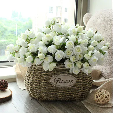 Natürliche Rose Kunststoff Blume Korb weidenkorb mit blumen ein satz