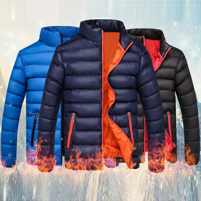 

Oeak Warm Mens parka winter jacket Plus Size 2019 Casual Stand Collar Down Thickened Slim-cut Streetwear Male parkas Jacket Coat