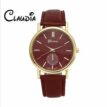 Hot sale CLAUDIA Fashion Geneva Unisex Leather Band Analog Quartz Vogue Wrist Watches FreeShipping high quality Relogio Feminino