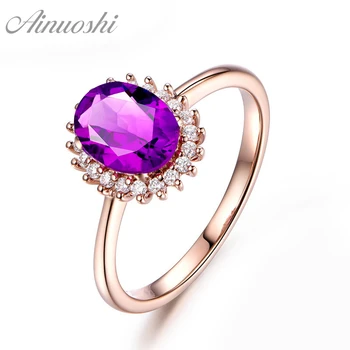 

AINUOSHI Natural Amethyst Sunflower Ring 1.25ct Oval Cut Engagement Jewelry Women Ring Rose Gold Color 925 Sterling Silver Ring