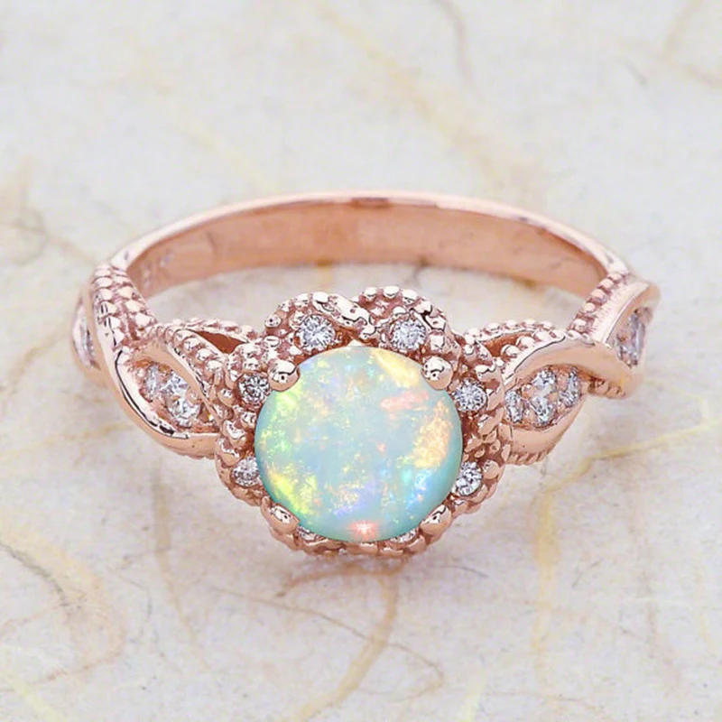 

Filled Engagement Promise Ring Rose Gold Rainbow Opal Allergy Free Seaside Exquesite 1PC Fashion White CZ 2018 New Arrival