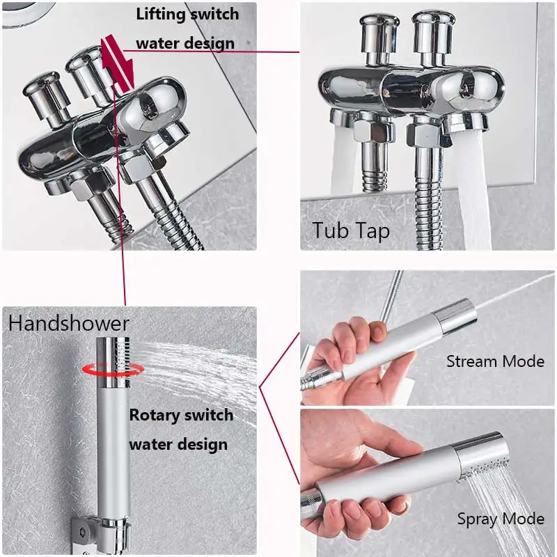 Настенные наборы кранов для душа в ванной комнате дисплей Панель-лейка для душа Колонка смеситель для ванны и душа смеситель для душа Смесители для душа массажные струи