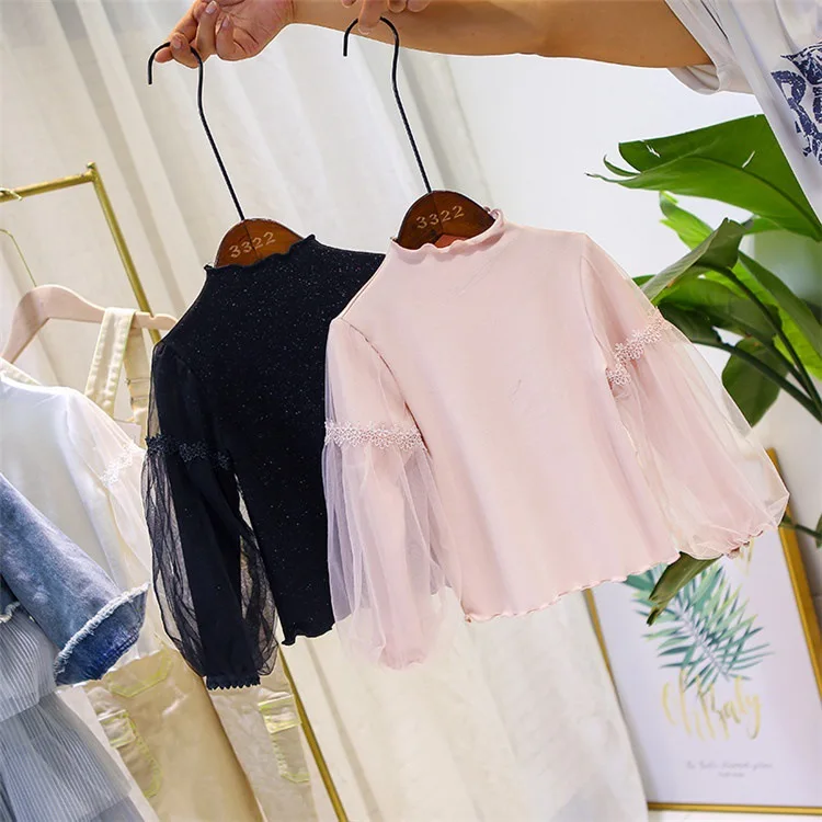 

5165 Princess Lace Pull Long Sleeve Children Baby Girl T-Shirt 2019 Spring Fall Autumn Girls Top Wholesale Baby Girl Clothes Lot