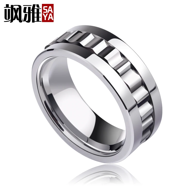

2017 New Design 8mm Width Man's Tungsten Rings High Polished with Rotary Gear Lucky Rings Comfort Fit Free Shipping Size 8/9/10