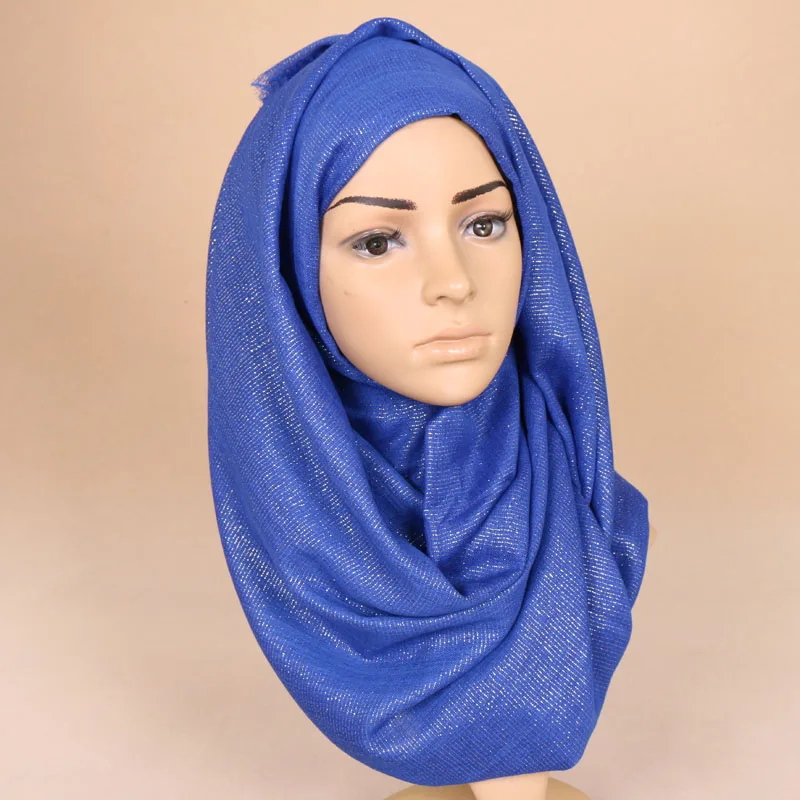 Женские блестящие шарфы с люрексом, вискозный шарф с золотым блеском, мусульманские длинные шарфы, хиджаб, шарф, 12 цветов, 190*95 см, 10 шт./лот