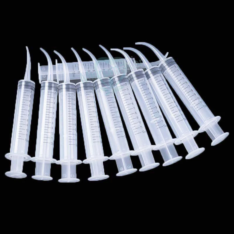 

10pcs Disposable Elbow Syringe Irrigation Syringe Curved Tip Dental Impression Syringes 12ml Conveyor