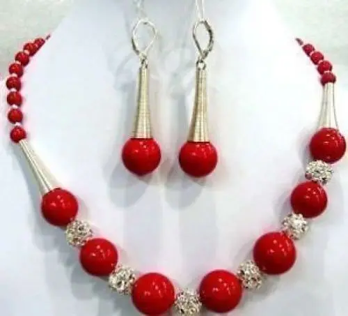 

HOT SELL - >wholesale tibet 14mm Red Coral Necklace Earrings set (A0425) -Top quality free shipping