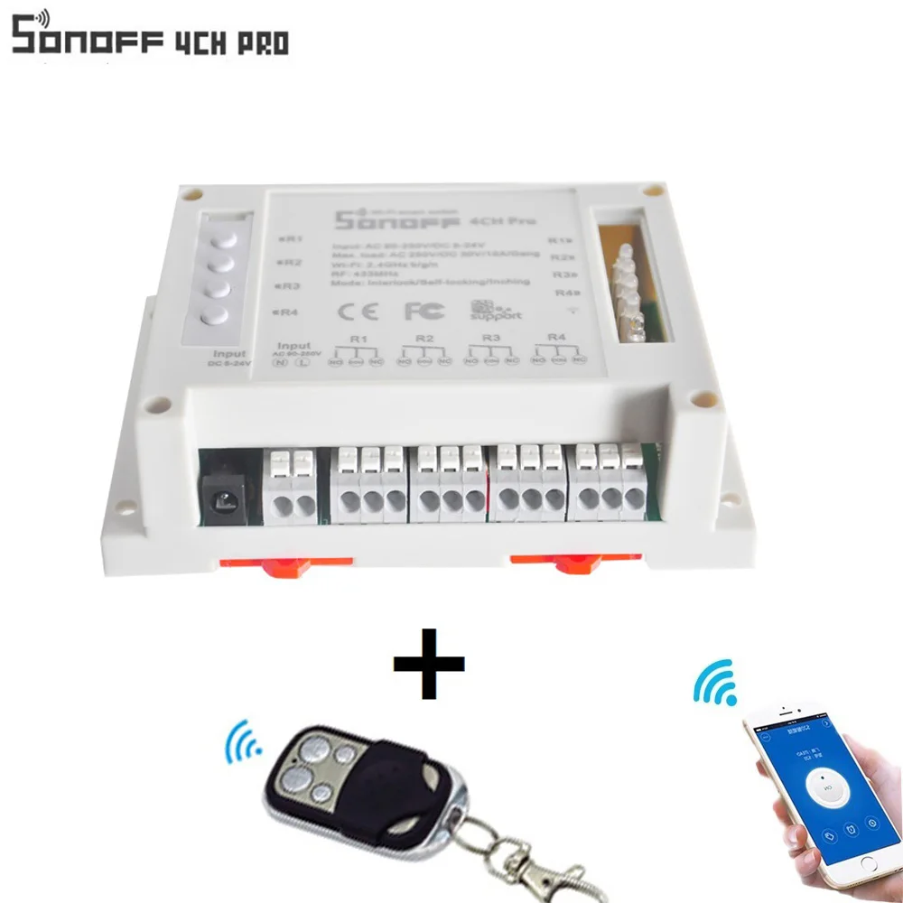 

ITEAD Sonoff 4CH pro 4 Gang 433MHZ Mounting Wireless Control WIFI Smart Switch Home Light Alexa Remote 10A/2200W